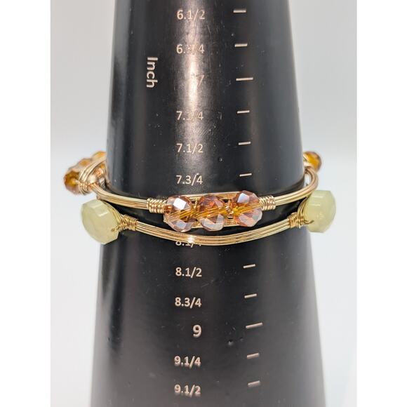 Two Gold Tone Wire Wrapped Beaded Bangle Bracelets - Picture 3 of 5